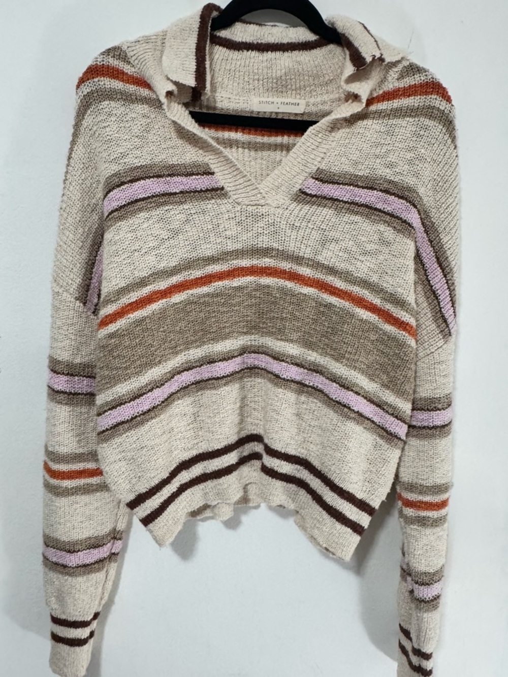 Striped V-Neck Sweater in Cream with Pastel Accents